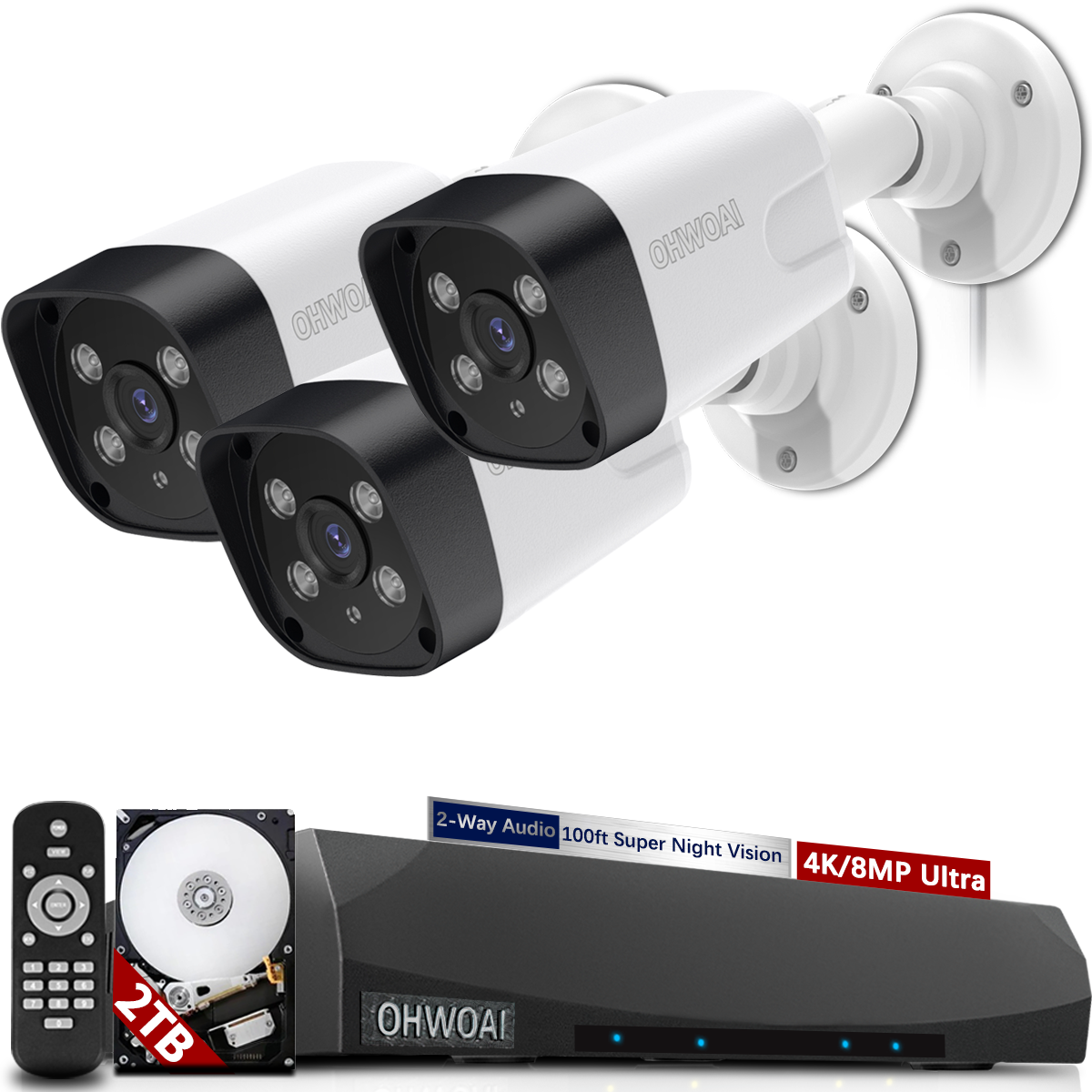 3pcs H.265+ 4K PoE Security Cameras You are looking for – OHWOAI
