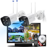 《𝗗𝘂𝗮𝗹 𝗔𝗻𝘁𝗲𝗻𝗻𝗮𝘀 & 𝟮-𝗪𝗮𝘆 𝗔𝘂𝗱𝗶𝗼》5.0MP Wireless Security Camera System Outdoor with Monitor,Wireless Home Wi-Fi Video Surveillance 10 Channel NVR Kit for 24/7 Record