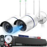 【2K, Mejora de Señal con Antena Dual】 Sistema de Cámaras de Seguridad Inalámbrica, NVR de 10 Canales de 5.0MP, 2 Cámaras IP Domésticas de 3.0MP, Sistema de Vigilancia CCTV Interior/Exterior OHWOAI, Detección de Humanos por AI, IP67