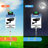 No SOLICITING Yard Warning Sign Solar Powered, Rechargeable LED Illuminated Aluminum Video Surveillance Sign with Stake, Reflective Outside Security Sign Light Up For Houses