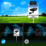 No SOLICITING Yard Warning Sign Solar Powered, Rechargeable LED Illuminated Aluminum Video Surveillance Sign with Stake, Reflective Outside Security Sign Light Up For Houses