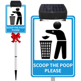 SCOOP THE POOP PLEASE Yard Warning Sign Solar Powered, Rechargeable LED Illuminated Aluminum Sign with Stake, Reflective Outside Sign Light Up For Houses