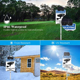 No SOLICITING Yard Warning Sign Solar Powered, Rechargeable LED Illuminated Aluminum Video Surveillance Sign with Stake, Reflective Outside Security Sign Light Up For Houses