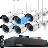 Sistema de cámaras de seguridad inalámbricas con 2 antenas, NVR de 10 canales de 5.0MP, 6 cámaras IP CCTV WI-FI de 3.0MP para hogares, Sistema de seguridad de video vigilancia HD de OHWOAI