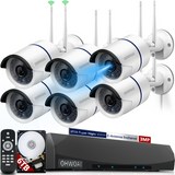 Sistema de cámaras de seguridad inalámbricas con 2 antenas, NVR de 10 canales de 5.0MP, 6 cámaras IP CCTV WI-FI de 3.0MP para hogares, Sistema de seguridad de video vigilancia HD de OHWOAI