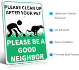 PLEASE CLEAN UP AFTER YOUR PET Reflective Yard Warning Sign, Aluminum outdoor Security Sign with Stakes, Anti-UV, Rustproof, Waterproof, 10 * 7inch