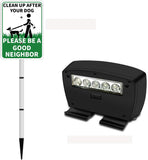 CLEAN UP AFTER YOUR PET Yard Warning Sign Solar Powered, Rechargeable LED Illuminated Aluminum Sign with Stake, Reflective Outside Sign Light Up For Houses