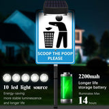 SCOOP THE POOP PLEASE Yard Warning Sign Solar Powered, Rechargeable LED Illuminated Aluminum Sign with Stake, Reflective Outside Sign Light Up For Houses
