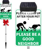PLEASE CLEAN UP AFTER YOUR PET Yard Warning Sign Solar Powered, Rechargeable LED Illuminated Aluminum Sign with Stake, Reflective Outside Sign Light Up For Houses