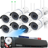 《𝘿𝙪𝙖𝙡 𝘼𝙣𝙩𝙚𝙣𝙣𝙖𝙨 & 100 𝙁𝙚𝙚𝙩 𝙉𝙞𝙜𝙝𝙩 𝙑𝙞𝙨𝙞𝙤𝙣》3MP Wireless Outdoor Security Camera System, Surveillance NVR Kits with 36 Infrared Lights, IP67 Waterproof for Enhanced Home Security