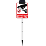 No Soliciting Sign Solar-Powered for House Yard Stake,Outdoor Metal Yard Sign Holder with Stakes Private Property Warning Signs for Home & Business,Do Not Knock Garden Sign,Beach & Lawn Signs
