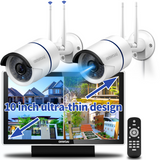 《2 Antenna Signal Enhance & 100ft Super Night Vision》 Wireless Security Camera System Outdoor, 2pcs 3MP CCTV Camera Security System Wireless, Home WiFi Video Surveillance NVR Kits, All in One Monitor