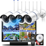 《2 Antenna Signal Enhance & 100ft Super Night Vision》 Wireless Security Camera System Outdoor, 4pcs 3MP CCTV Camera Security System Wireless, Home WiFi Video Surveillance NVR Kits, All in One Monitor